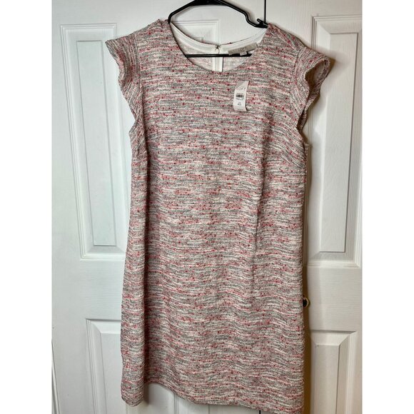 LOFT Dresses & Skirts - Loft Coral, Pink Boucle Knit Flutter Sleeve Shift Dress Size 24 Plus Sweater Fee